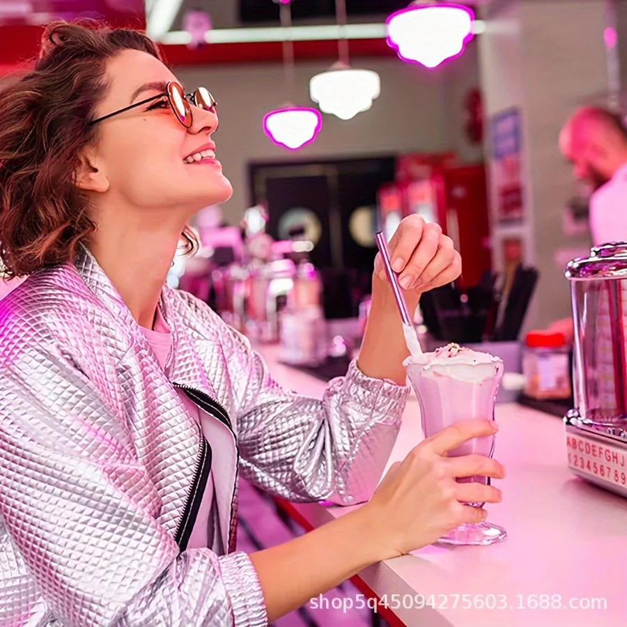 304 stainless steel Straw Recyclable straw Pink heart-shaped metal straw set with straw brush