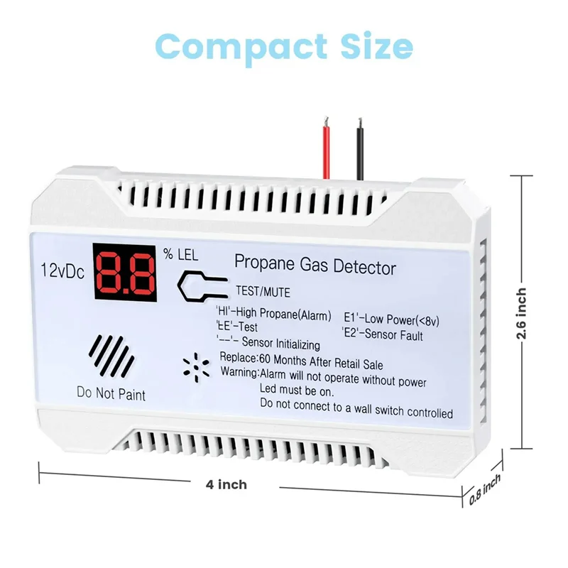 ABUO-3X Propane Detector 12V LPG Natural Gas Sensor Leak Alarm 85DB Siren For Car RV Home Digital Propane Tester Meter(White)