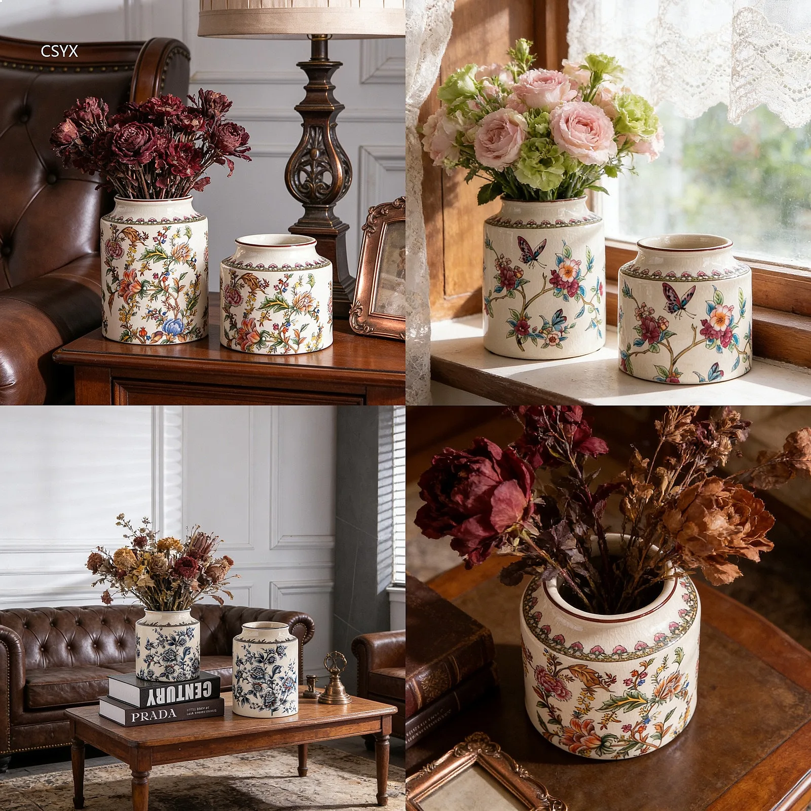 New Creative Retro Ceramic Vase Flower Arrangement Advanced Living Room Table Decoration Hydroponic Fresh Flower Vase Set