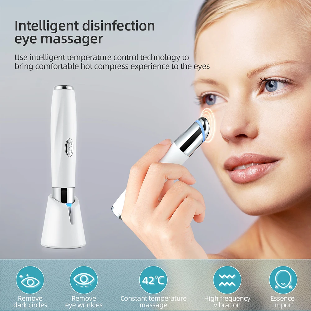 Eyes And Lip Massage Stick 45℃ Heated Hot Compress Vibration Eye Massager Lighten Dark Circle Anti-wrinkle Eye Bags Remover