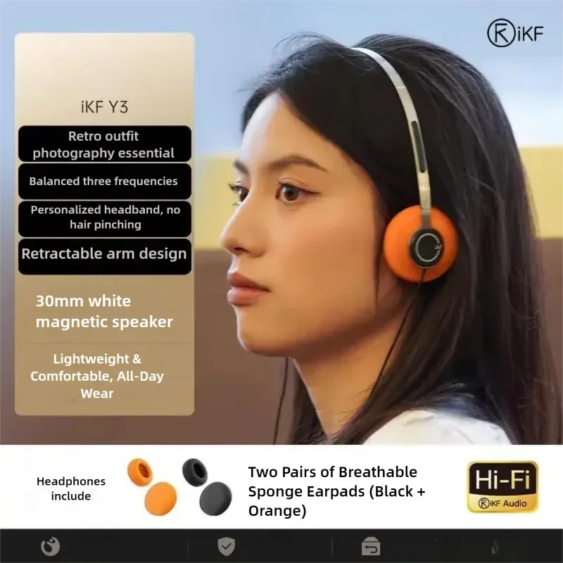 

Retro 3.5MM On-Ear Wired Headset HIFI Sound Quality 50g Lightweight Adjustable Headband For Small Head Daily OOTD