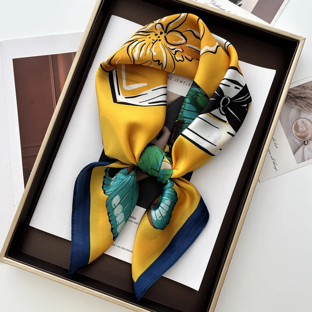 70*70 سنتيمتر المرأة الصيف الفاخرة موضة طباعة وشاح لينة الساتان هيرباند منديل التعادل الإناث عقال Foulard 2025 عادية #5