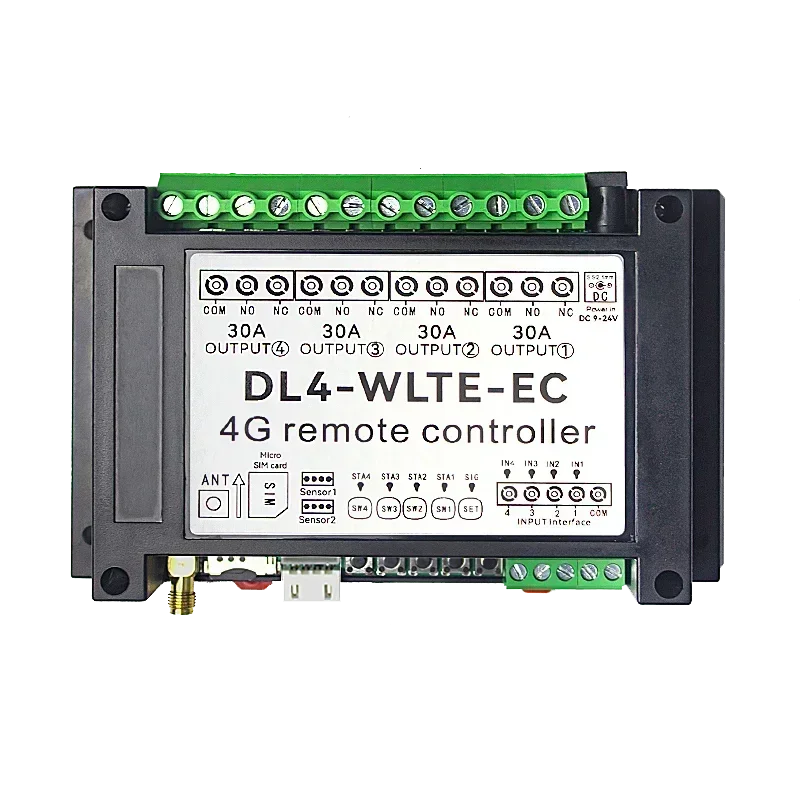 DL4-WLTE-EC Gsm 4G LTE SMS APP Remote Control Switch 30A Gsm Power Off Socket 4-Channel Relay Switch Temperature Monitor Output