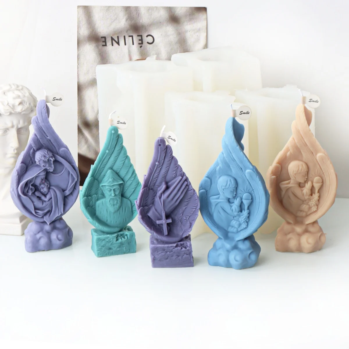 Praying Wing Angle Silicone Candle Mold Jesus Family Virgin Mary with Baby Plaster Resin Statue DIY Mold Easter Home Decor Gift