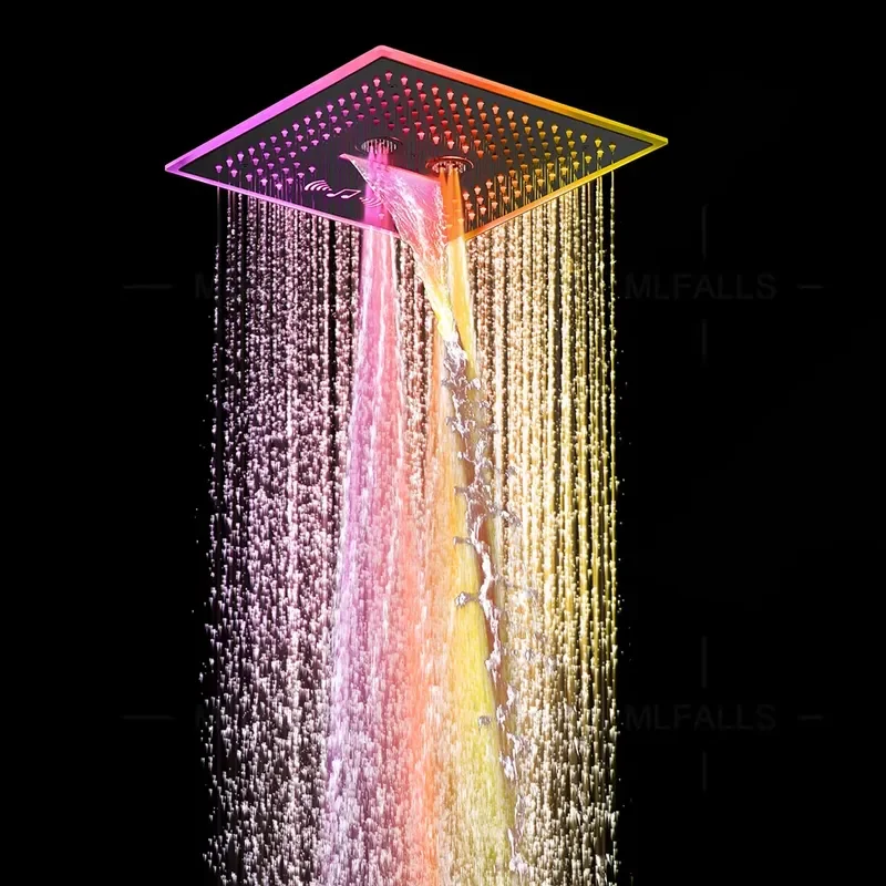 Smart Ceiling Shower System Wall Mount Rainfall Bathroom Set With Bluetooth Music Speaker Luxury Home Spa Bath Fixture Kit