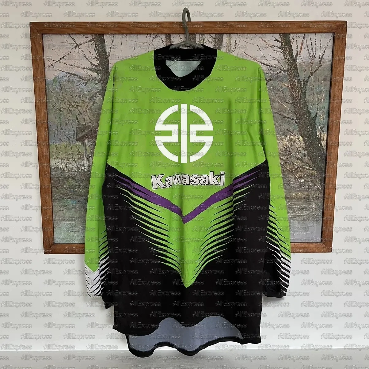 

Осенняя мужская футболка с круглым вырезом и длинными рукавами Kawasaki с мотоциклетным принтом, дышащая, быстросохнущая, удобный спортивный топ на открытом воздухе