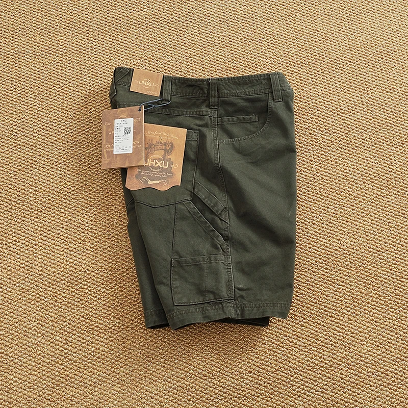 2025 Summer New American Retro Heavyweight Woven Twill 100% cotton Cargo Shorts Men's Straight Loose Casual Five Quarter Pants