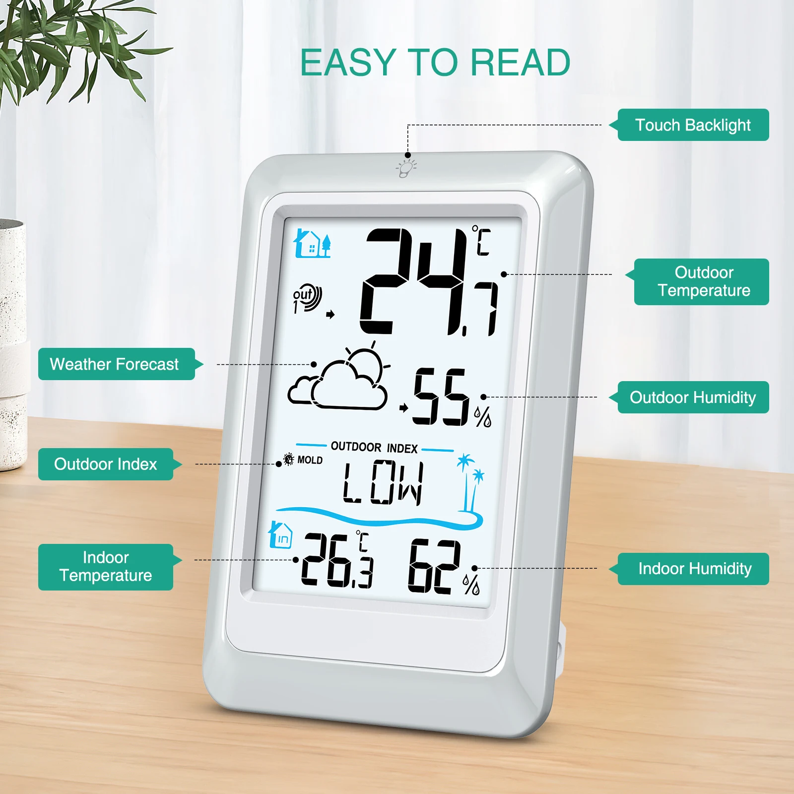 ORIA Wireless Weather Station Digital Forecast Station Temperature and Humidity Monitor Indoor Outdoor Thermometer With Sensor