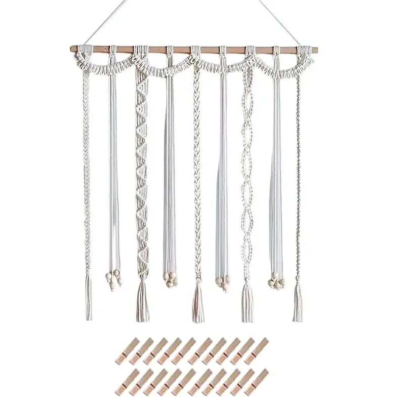 Homegood Boho Photo Display Clip Handmade Exquisite Tassel Wall Hanging Decoration Photograph Storage Tool with 20 Wooden Clips