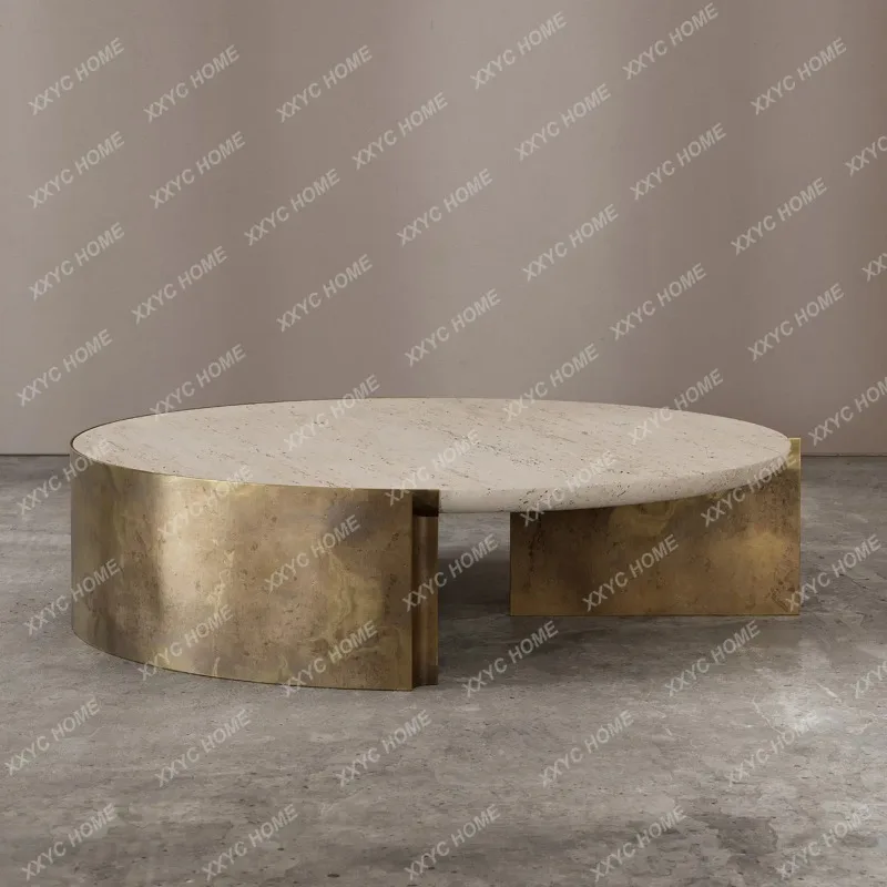 XX minimalist light luxury travertine coffee table design high-end round modern simple styleft
