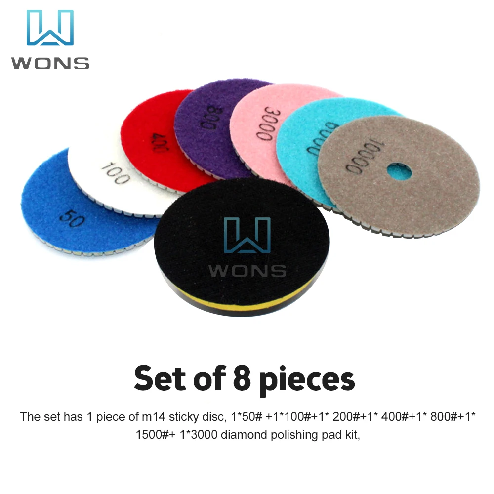 8Pcs Diamond Polishing Pads Kit 4 Inch M14 Polishing Wheel For Granite Stone Concrete Marble Polishing Tool Grinding Discs Set