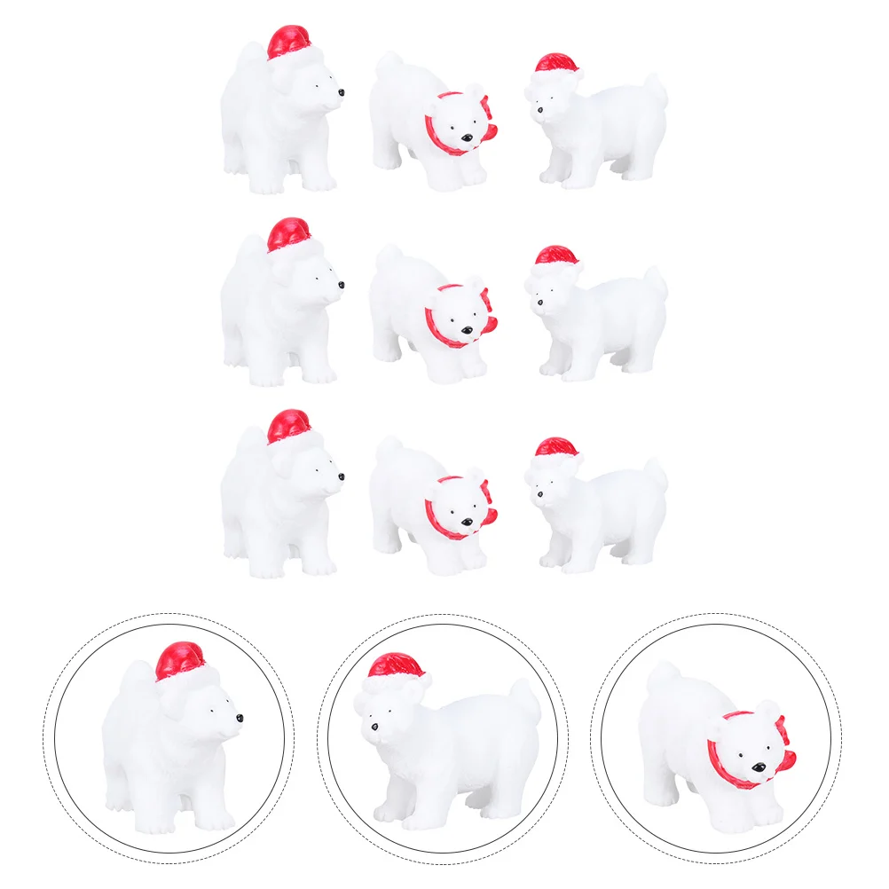 9 Pcs Christmas Polar Bear Ornaments Resin Crafts Desk Figurines Socks Adornment Decorations Miniatures