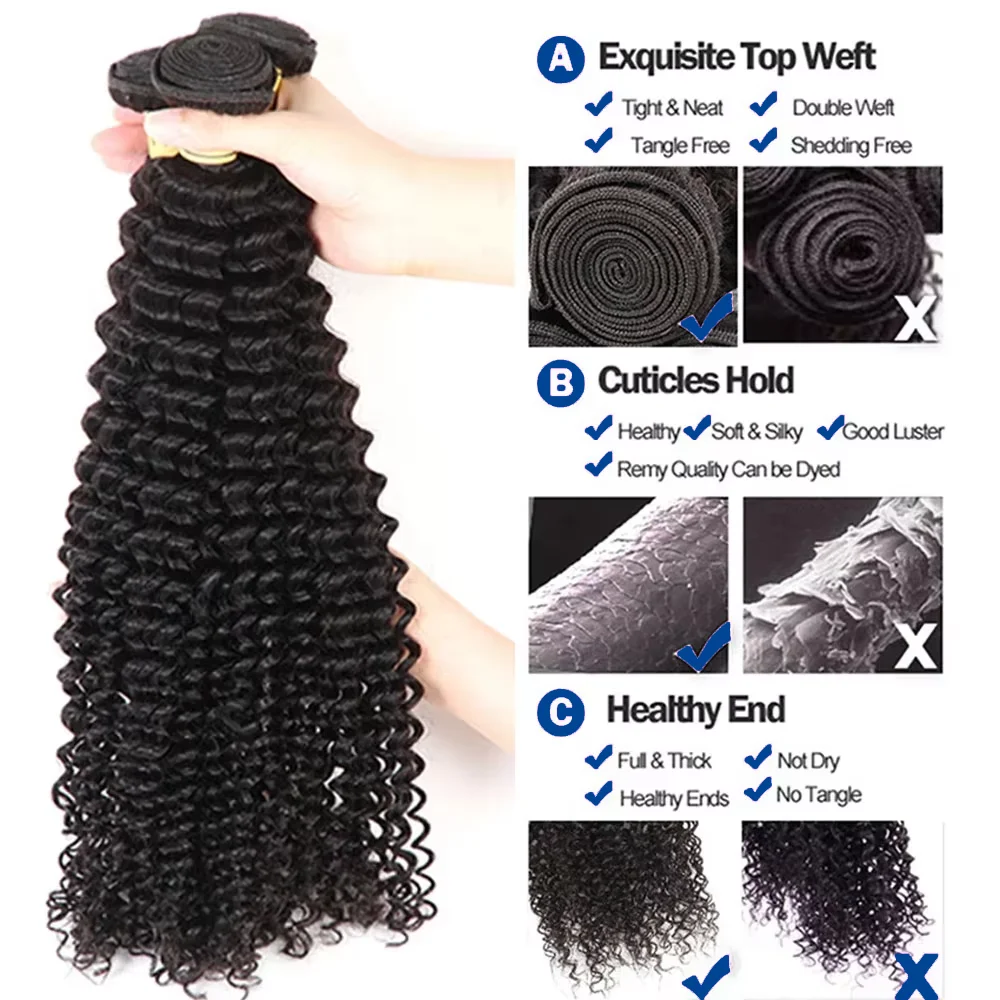 Mechones de ondas profundas, extensiones de cabello humano 100% sin procesar, cabello brasileño, mechones rizados profundos, mechones de ondas de agua de 28 30 y 32 pulgadas