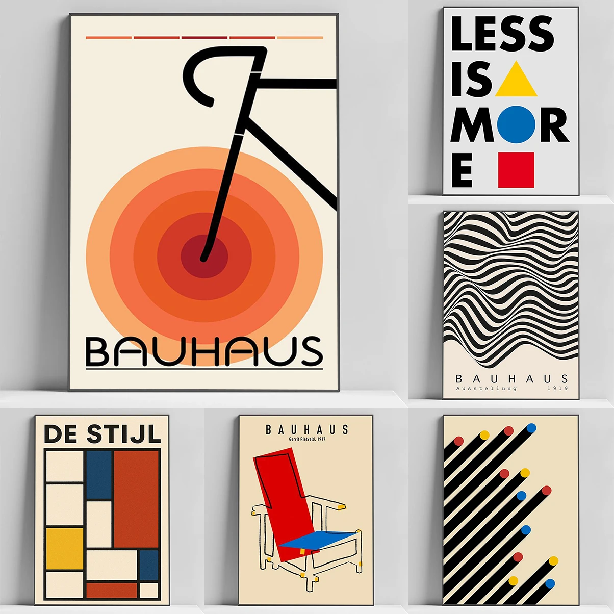 

Black and White Modernism Exhibition Canvas Print Vintage Minimalist Bauhaus Painting Wall Art Posters For Home Decor