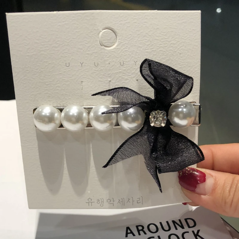 

Fashion Mesh Pearl Butterfly Bows Hair Rope Clip Sweet Ring Accessories Headdress Duck Beak Clips for Girls Women