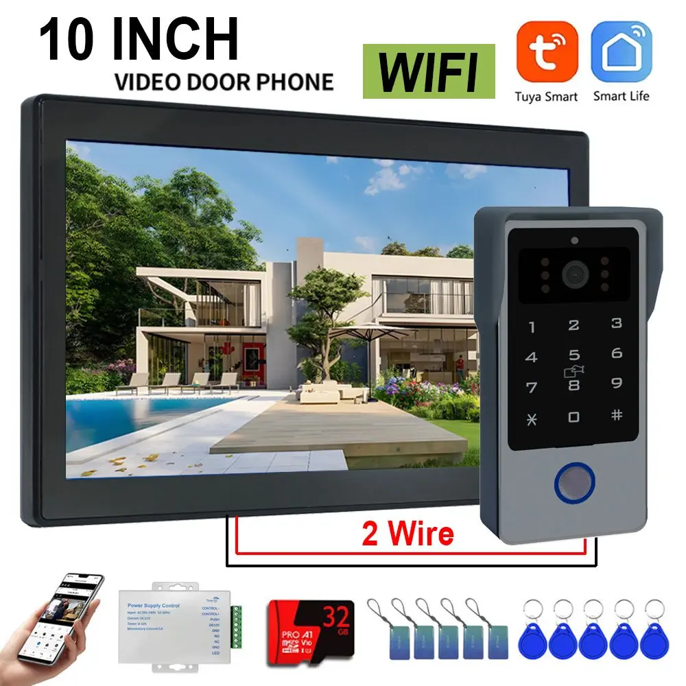 2-проводной Tuya Wi-Fi 1080P видеодомофон