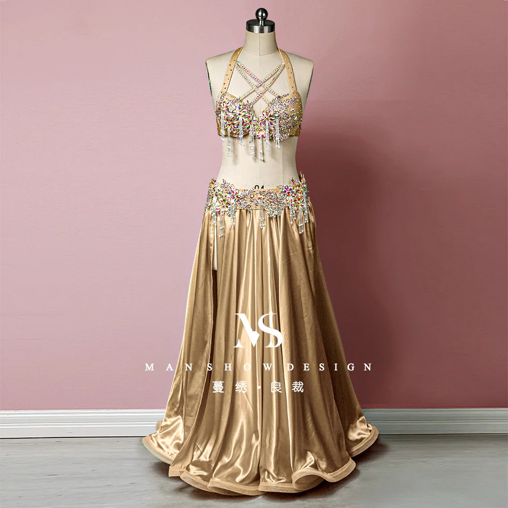 

Индивидуальный костюм для танца живота, комплект для выступлений, универсальный корсет, поясной костюм, костюм для командного танца ручной работы