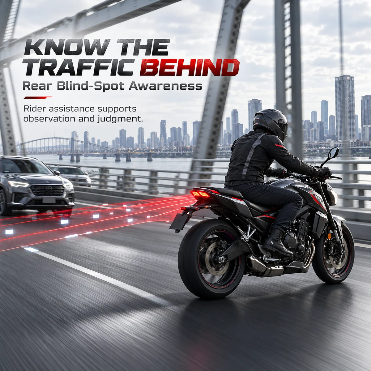 77GHz Motorcycle Rear Blind Spot Monitoring Radar with Dual LED Indicators, BSD 8.4m LCA 50m Range Up to 70m