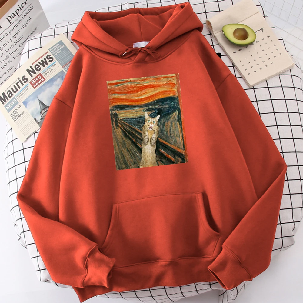 The Scream Art Retort Cat Printed Men\'s Hoodies Simple Fleece Hoodie Street S-Xxl Hoody Casual Fashion Pullover Tops s