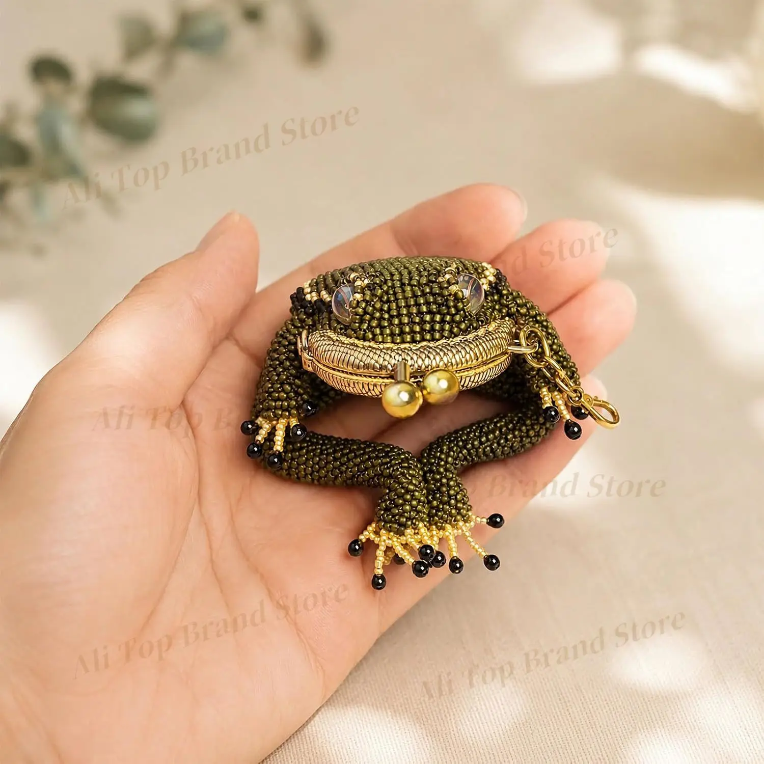 New HOT Handmade Beaded Frog Coin Purse with Kiss Lock Portable Mini Vintage Cute Change Pouch Metal