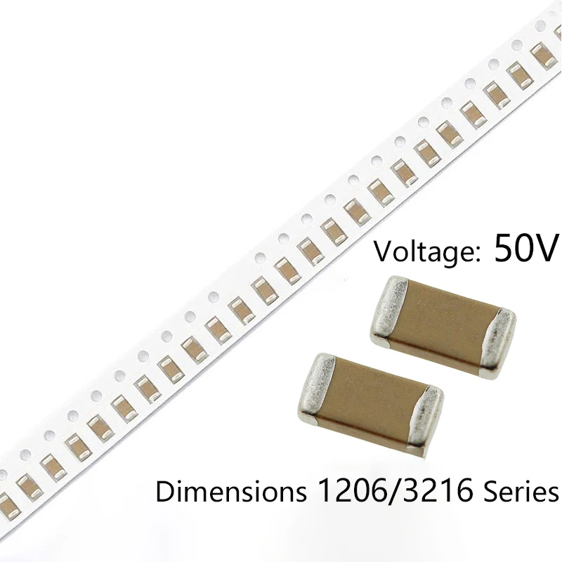 

100Pieces/Lot 1uF 4.7uF 10uF Multilayer Ceramic Capacitor Voltage 50V Accuracy ±10% Dimensions 1206/3216 MLCC SMD Capacitors