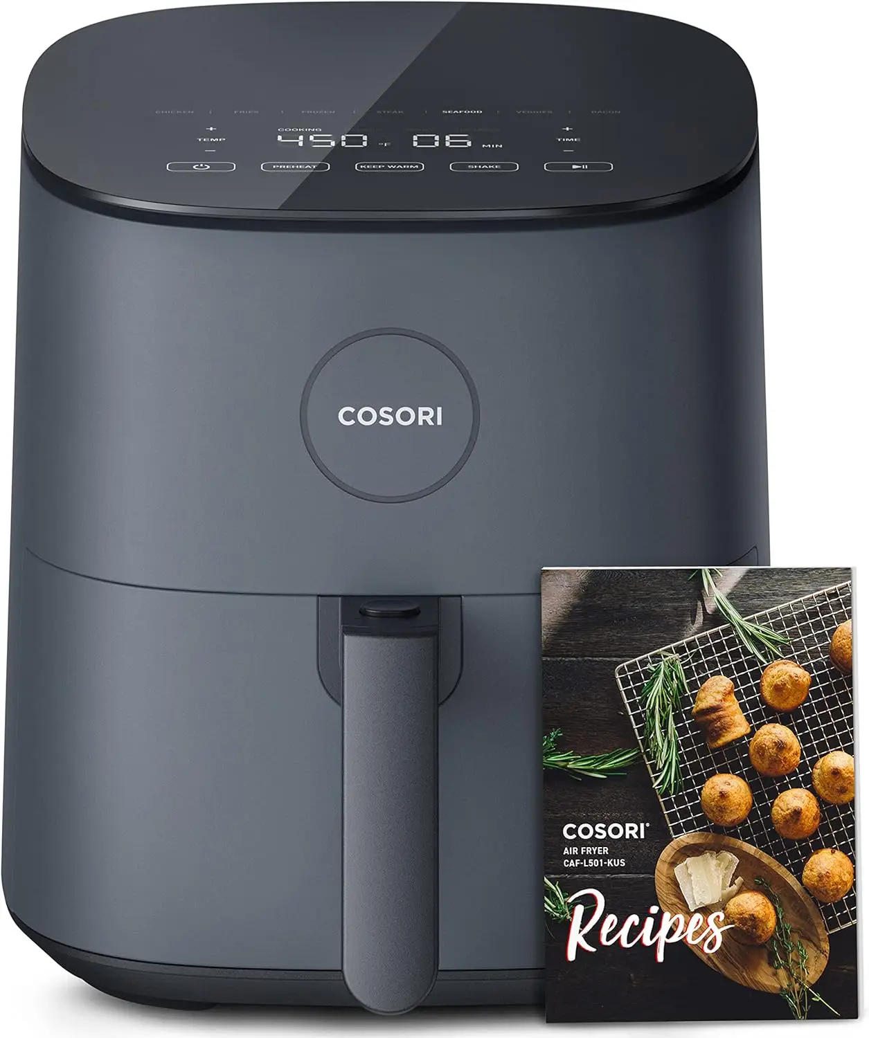 Air Fryer 5 Qt, Max 450F for Juicy Meat, Veggies, Frozen Food, Glass Touch Panel, 130+ In-App Recipes, Little to No Oil,