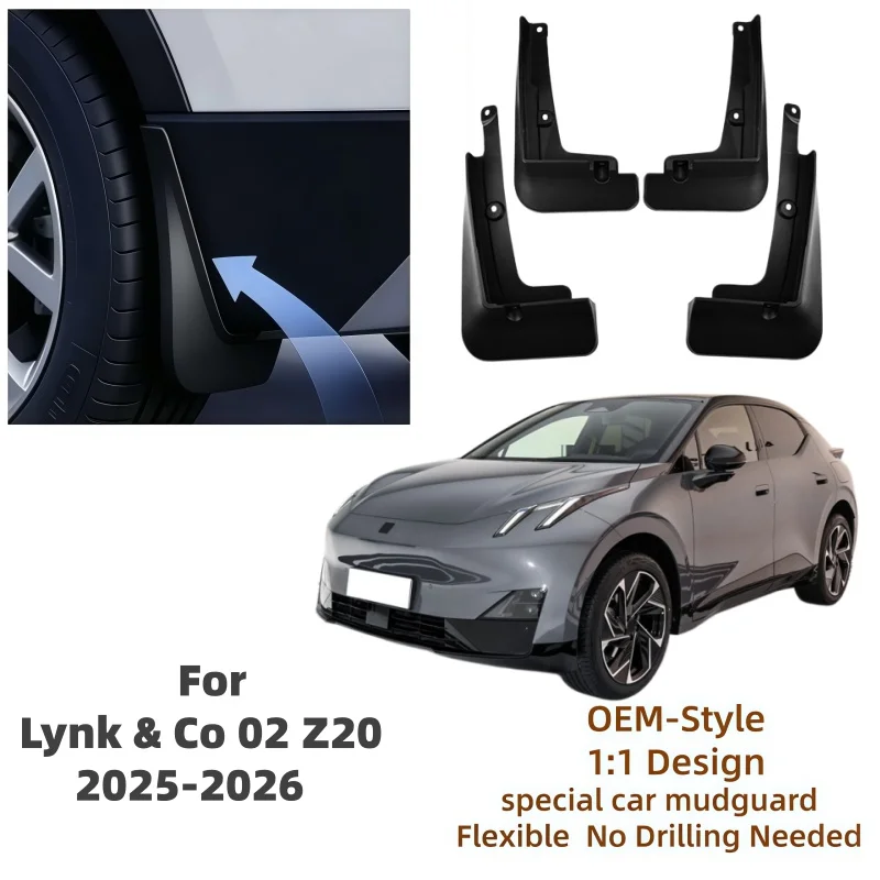 Mudflaps Mudguards Fit for Lynk & Co 02 Z20 2025 2026 Mudguards Tire Fenders Mud Flaps Wheel Guards Accessories 4x Tyre