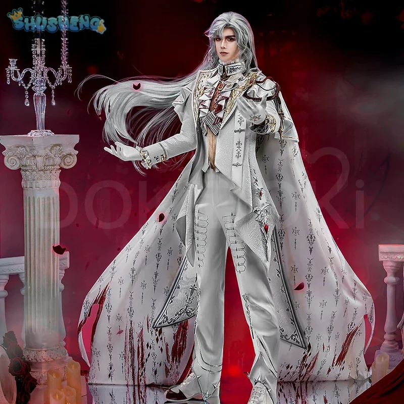 

Sylus Love and Deepspace Silver Wing Fiend Cosplay Costume Xavier Zayne Rafaye Halloween Party New Handsome Uniform Wig Coat Set