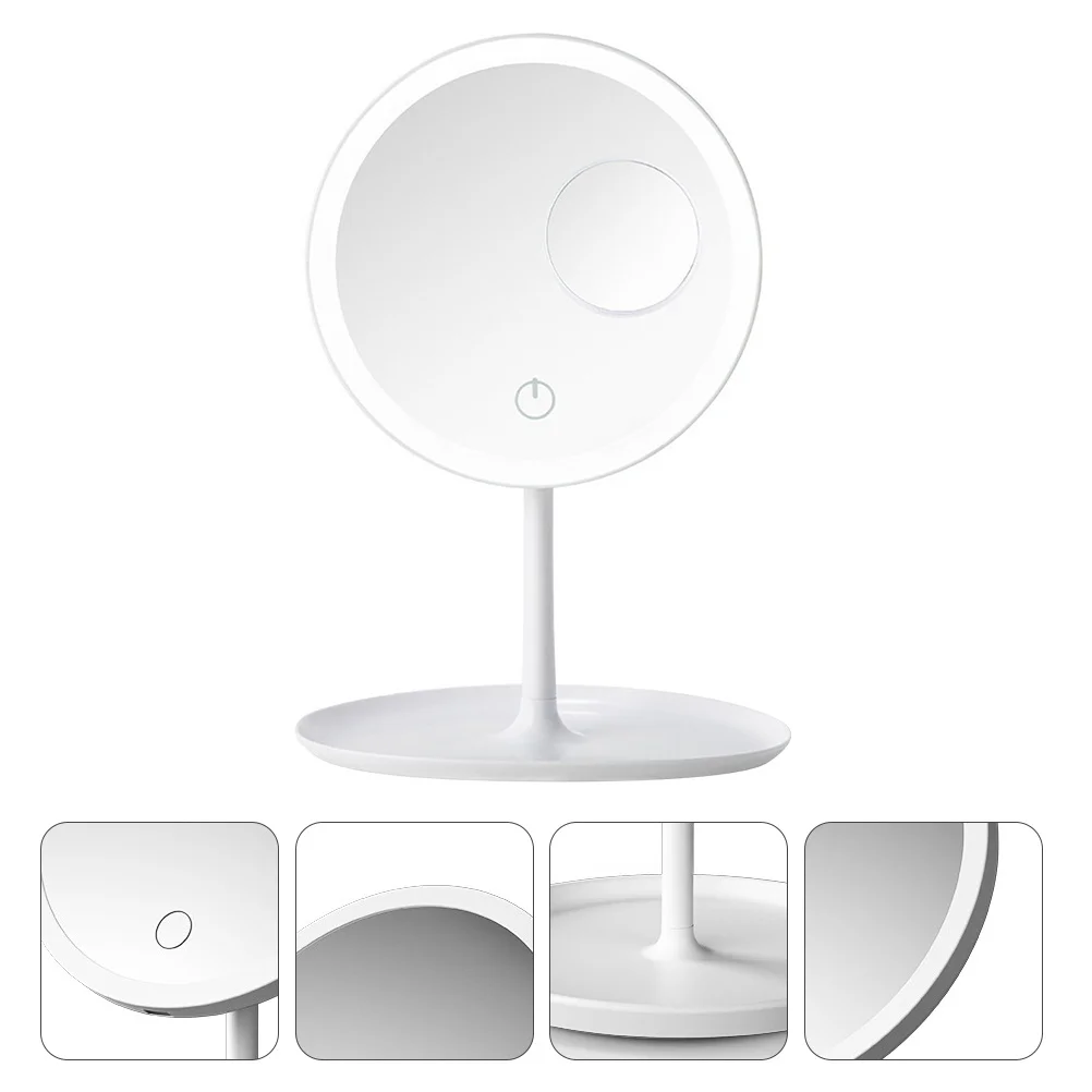 1 Juego de espejo de maquillaje con luz LED, tocador de mesa, espejo de escritorio blanco, perfecto para tocador, dormitorio, baño