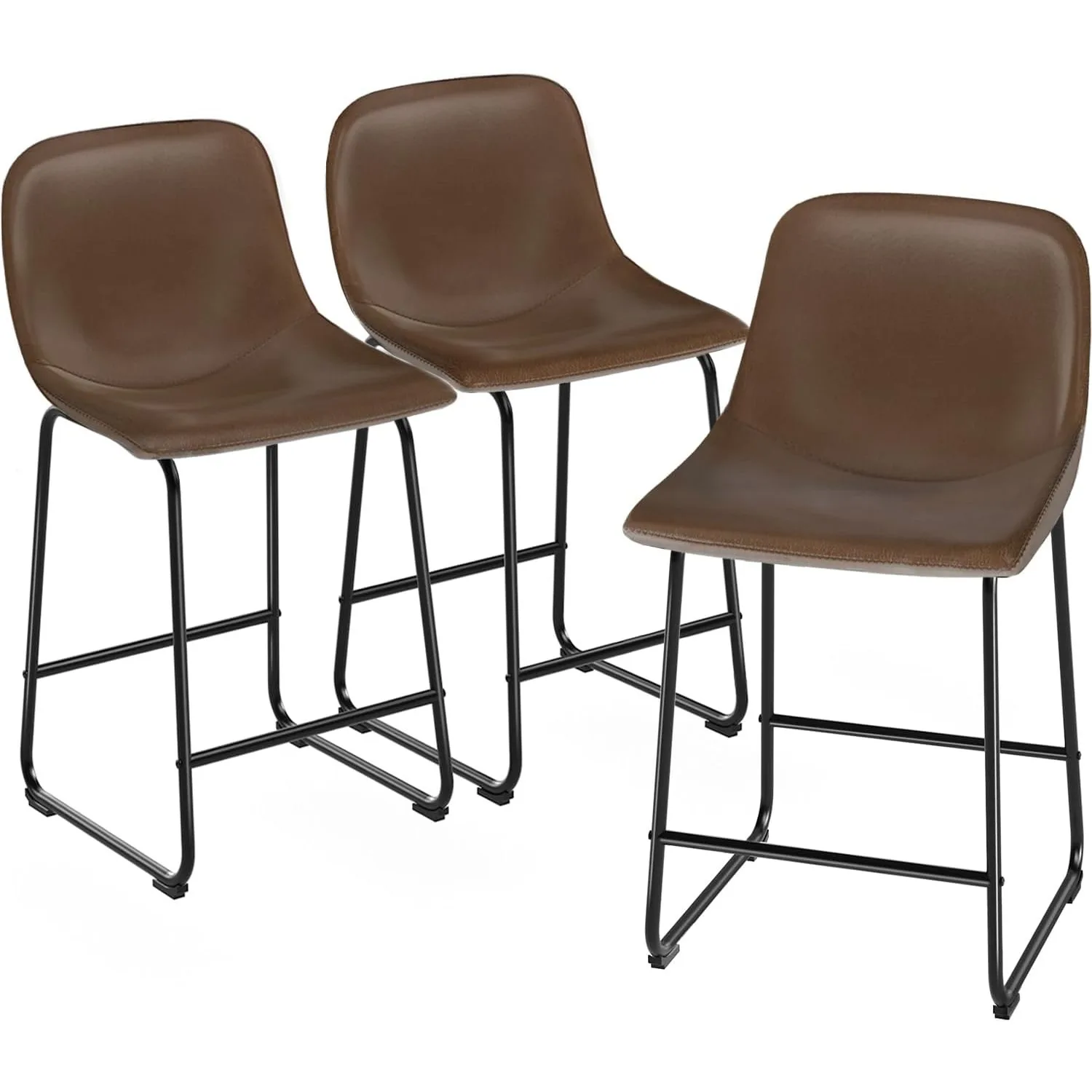 Counter Stools Set of 3, 24 inch Counter Height Bar Stools Hold up to 500 lbs, Armless Counter Height Chairs , Brown