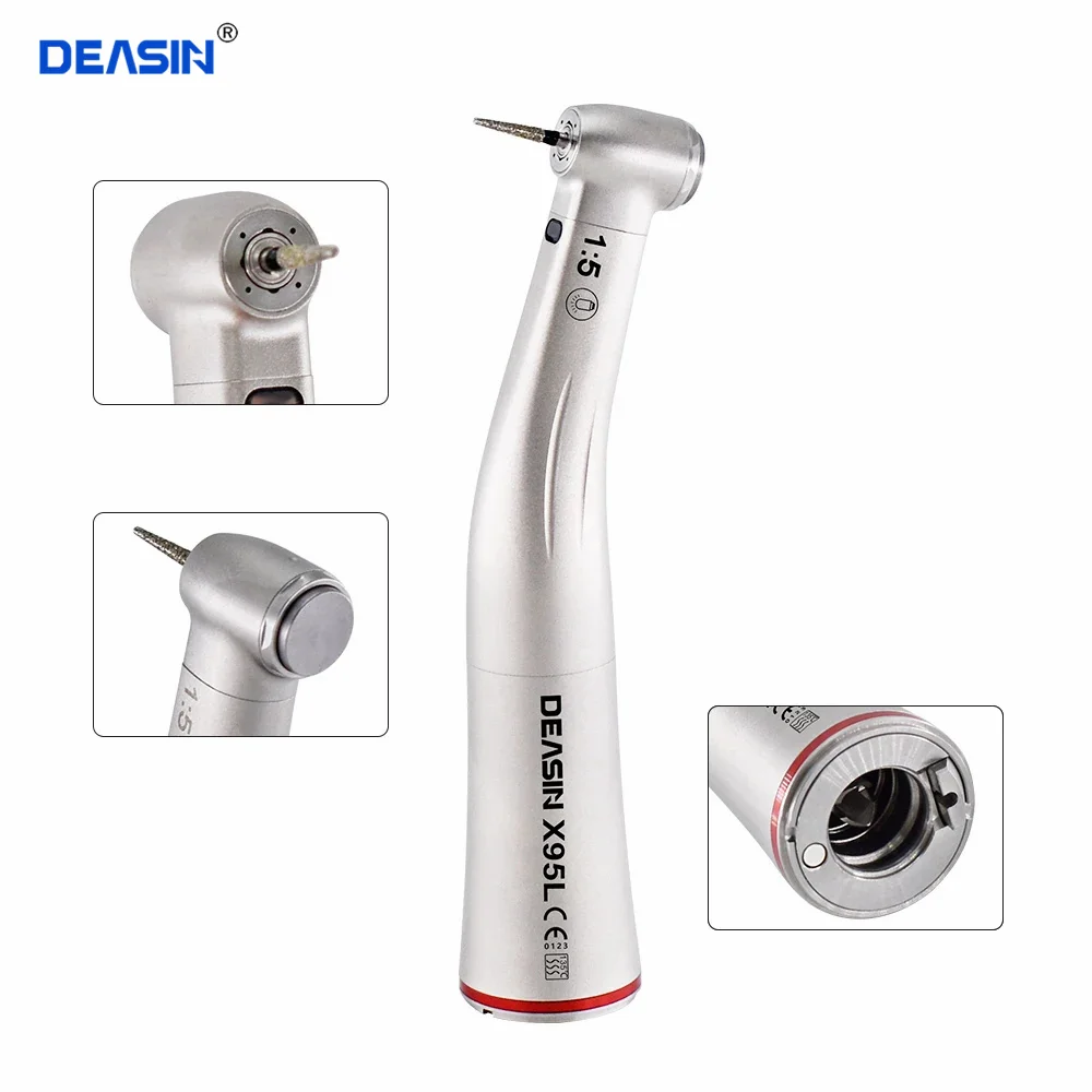 

Dental 1:5 Increasing Contra Angle Inner Water Spray Fiber Optic Handpiece Lab Dentist Low Speed Handpieces Red Ring Tips