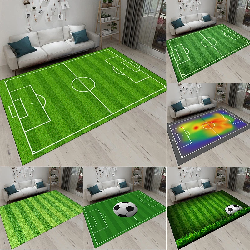سجادة منطقة منقوشة لملعب كرة القدم، سجادة مطبوعة على شكل عشب كرة قدم فنية، سجادة أرضية ناعمة غير قابلة للانزلاق لغرفة ألعاب غرفة المعيشة #1