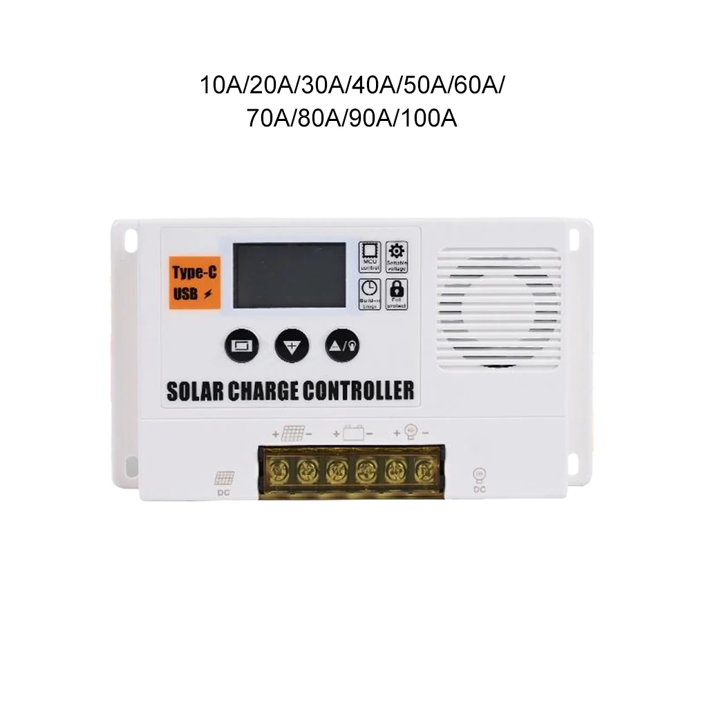 PWM Solar Charge Controller with LCD Display USB and Type-C Fit for Lithium, Sealed, Gel, and Flooded Batteries  ﻿