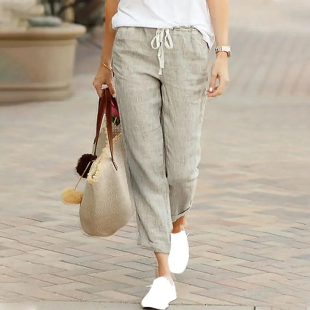 

Casual Loose Fit Leg Shape Flattering Pants Stylish Women's Elastic Waist Drawstring Pants with Pockets for Office Streetwear