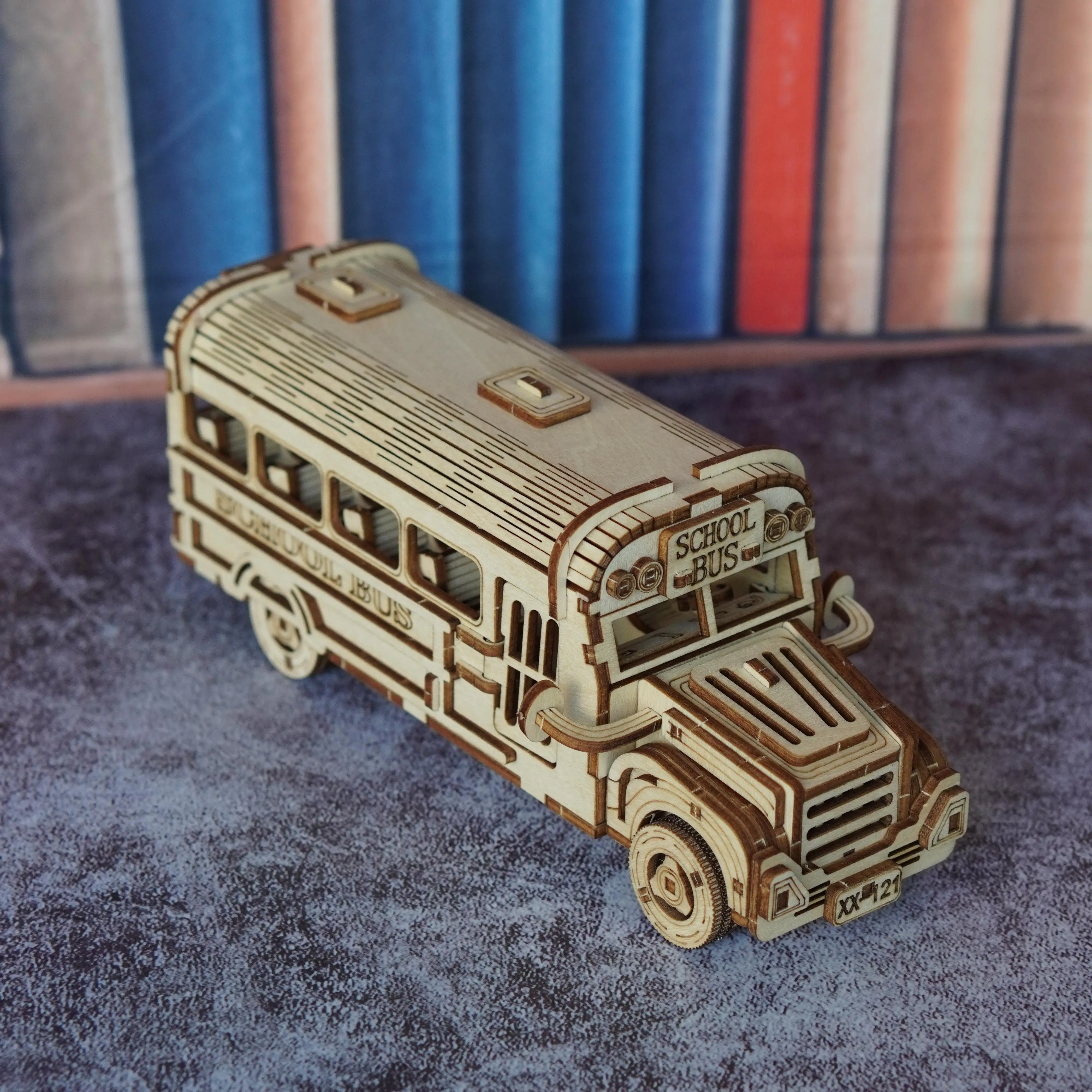 نموذج تجميع حافلة مدرسية أحجية خشبية ثلاثية الأبعاد، نموذج سيارة مجمع يدويًا، هدية تزيين لعبة إبداعية ذاتية الصنع #6