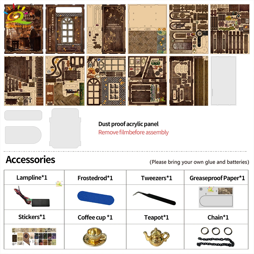HUIQIBAO DIY Retro Kaffeehaus Bücherregal Modell 3D Holzpuzzle Montieren Buch Nook Regal Miniatur Bausätze Handgefertigtes Spielzeug
