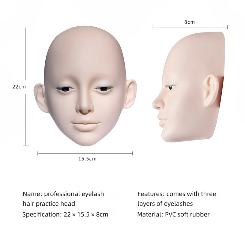 Têtes de Mannequin en Silicone pour Entraînement à l'Extensions de Cils, Module de Pratique avec 3 Couches