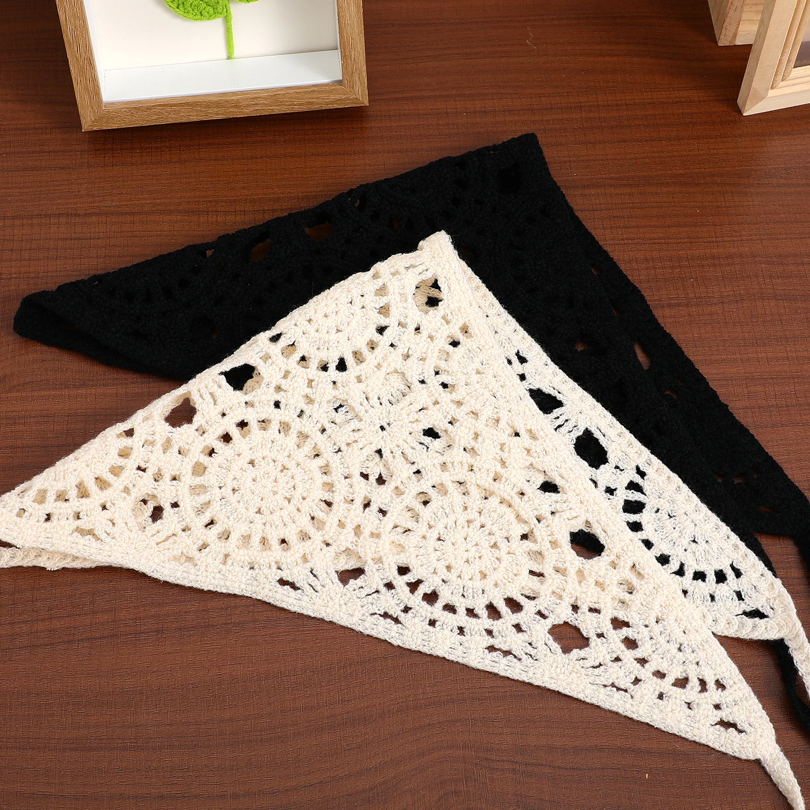

6 pcs Crochet Bandana For Women Hook Flower Triangle Head Scarf Headband Knitted Hair Accessories Hair Scarf For Women Crochet