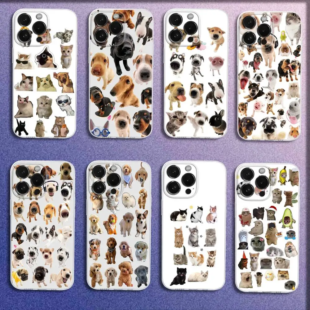 

Cute Cat Puppy Dog Colllage Phone Case For iPhone 16,15,14,13,12,11 Plus,Pro,Max,XR,XS,Plus,E,Mini Transparent Cover
