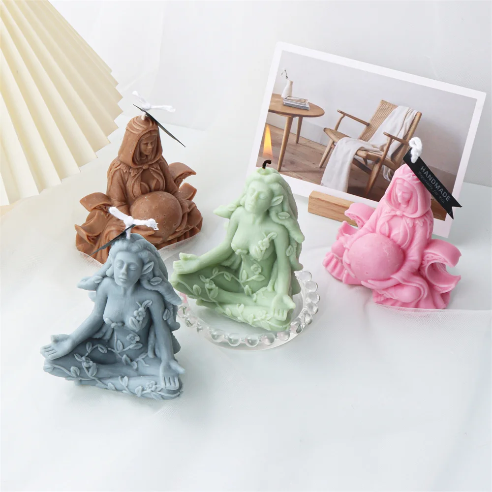 Pregnant Woman Mother Moon Candle Mold Silicone Craft Female Meditating Candle Making Tool Resin Soap Mould Home Fragrance Decor