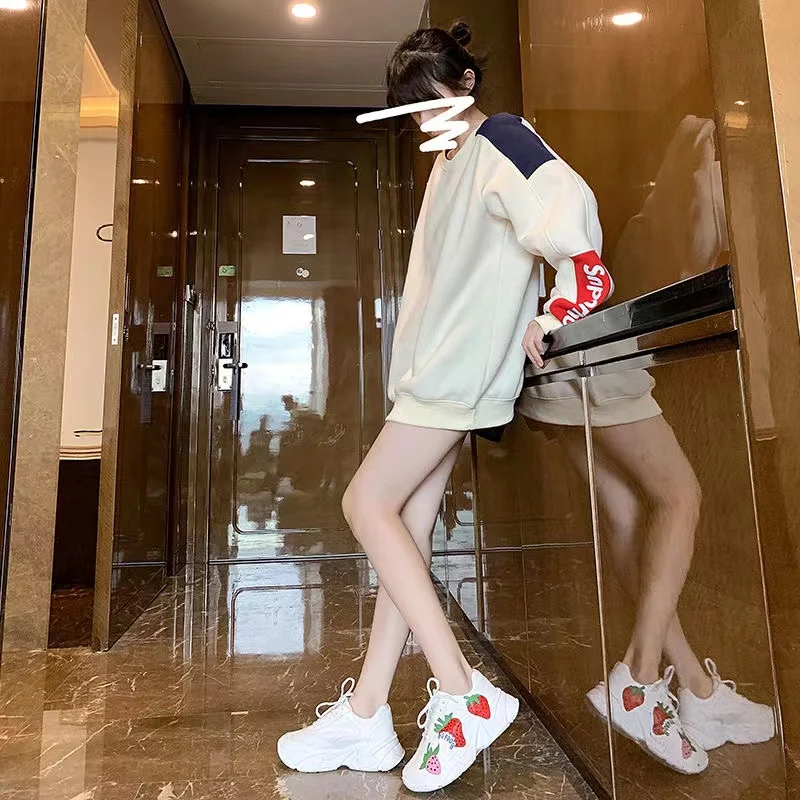 Mickey Mouse Donald Duck celebrity spring summer original style small white shoes female thick soles raised height Korean shoes