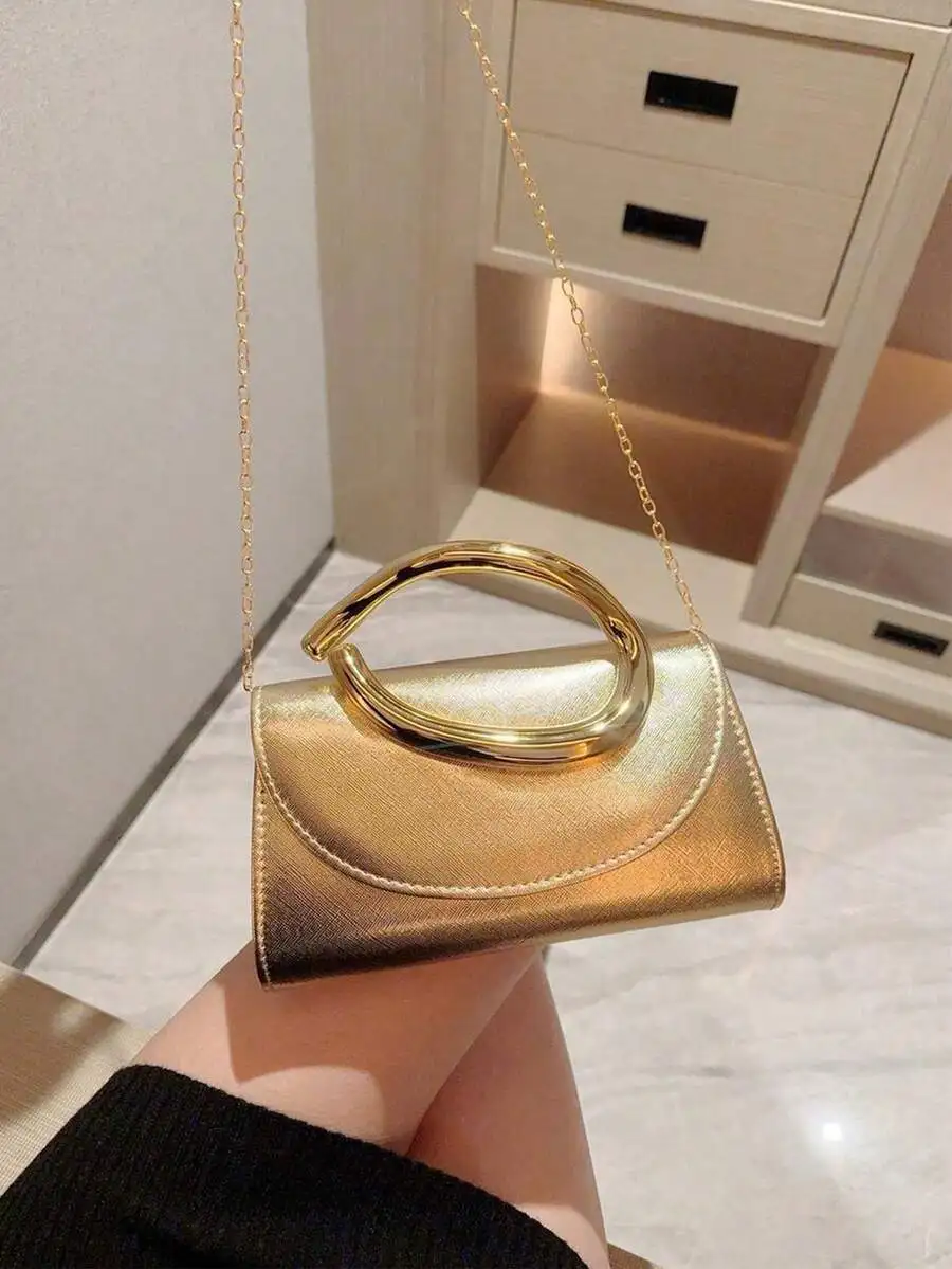 

Elegant Metallic Mini Clutch Bag With Chain Strap For Evening Party Wedding