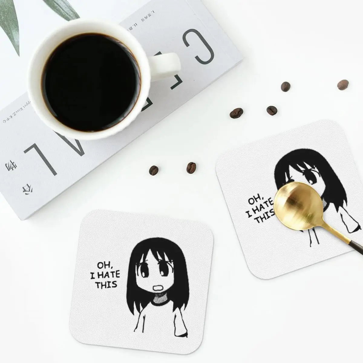متفتحة - تحقق من الملف الشخصي Azumanga Daioh Osaka Ayumu Kasuga Coasters المفارش كوب عازل سجادات القهوة لمجموعة وسادات الديكور مكونة من 4 قطع