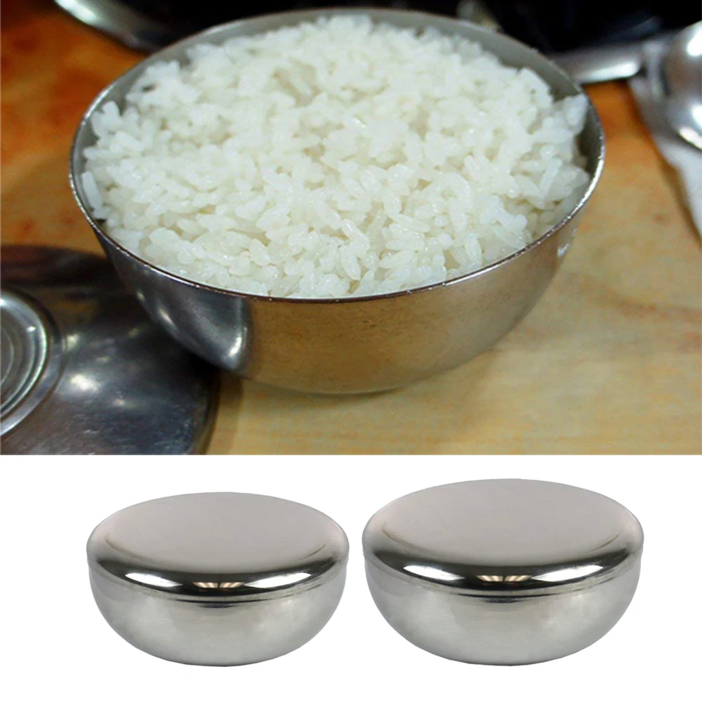 Stainless Steel Korean Rice Bowl with Lid Food Container Mixing Bowl Single Layer Steamed Rice Bowl for Kitchen Use