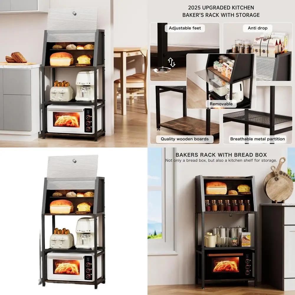 

2025 Dual-Function Kitchen Storage Rack, 38.6'' Tall Bread Box Organizer
