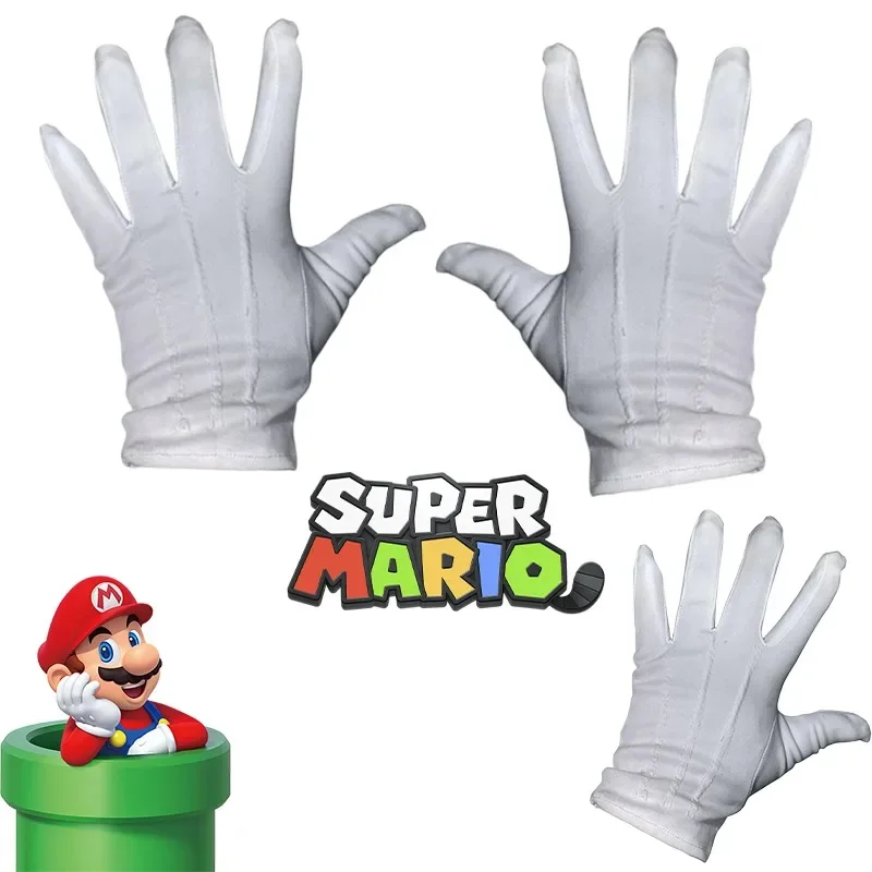 Super Mario Cartoon Cosplay White Gloves Cartoon Cotton Children Adult Dancing Glove for Game Character Halloween Party Gloves