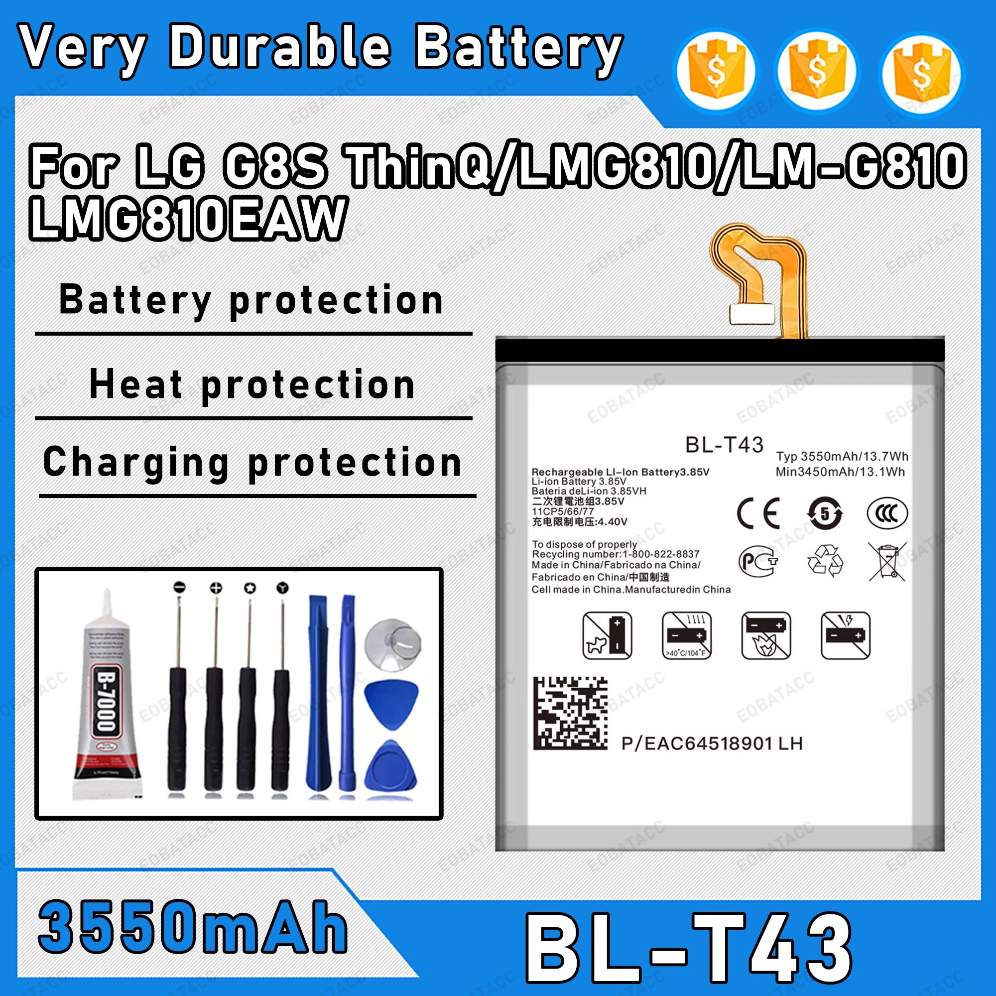 

BL-T43 3550mAh Replacement Battery For LG G8S ThinQ/LMG810/LM-G810/LMG810EAW Batteries New High Quanlity BATTERY+Free Tools