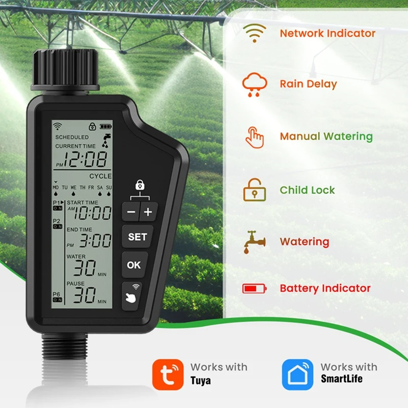 AB42-Tuya Wifi Smart Watering Timer,Automatic Digital Garden Irrigation Controller For Smart Life APP Alexa Google Home