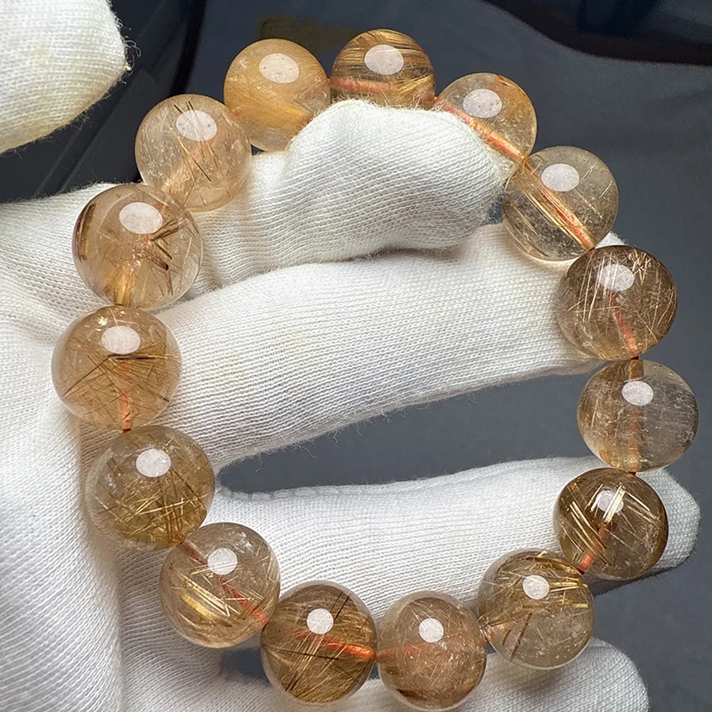 Meihan Natürlicher AA Gold Rutilquarz, glatte, runde lose Steinperlen für Schmuckherstellung, Design, Arcane Geburtsstein-Geschenk – Detail 6
