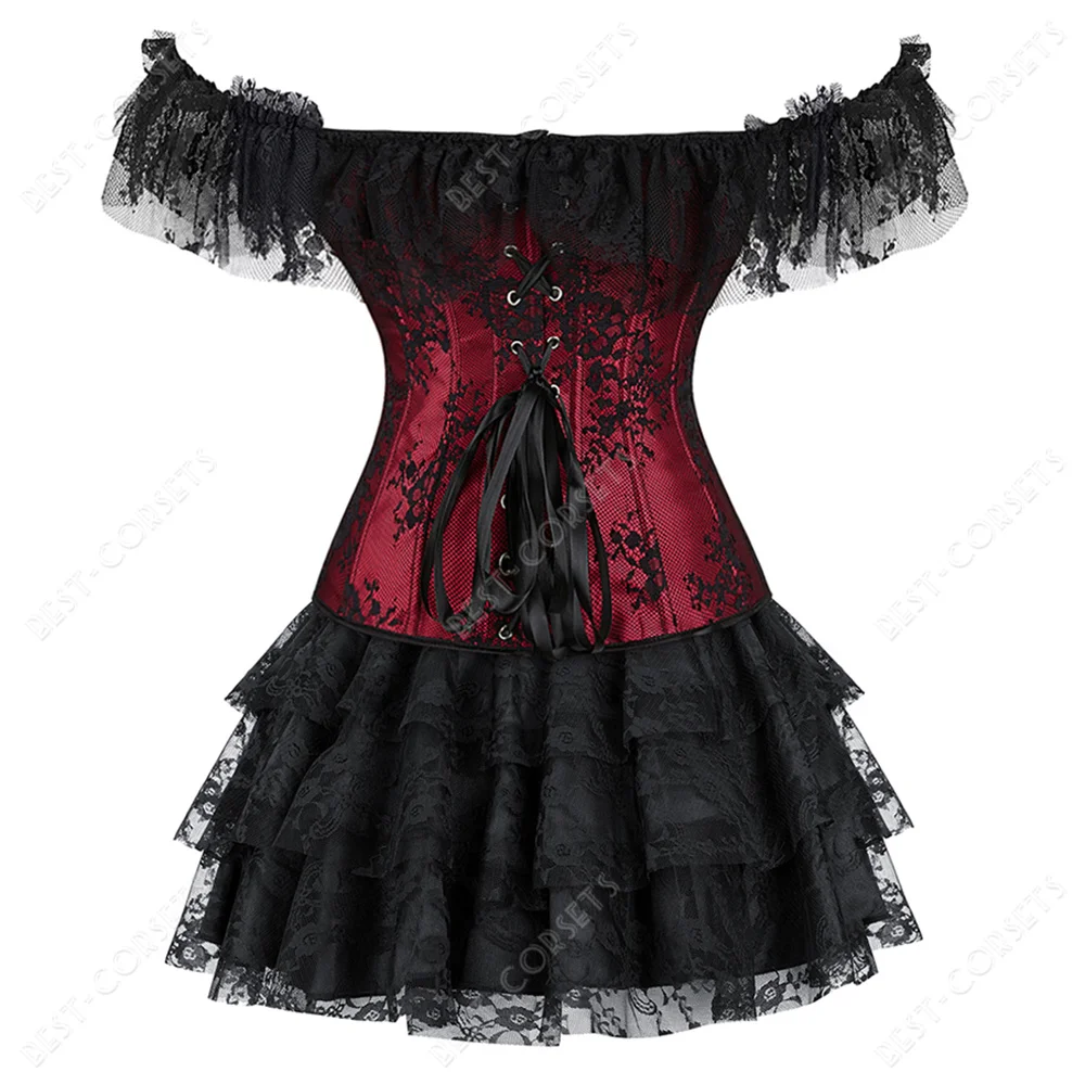 Women Corset With Sleeves Red Corset Dress Plus Size 6Xl Gothic Corset Lingerie Dress Sexy Floral Top